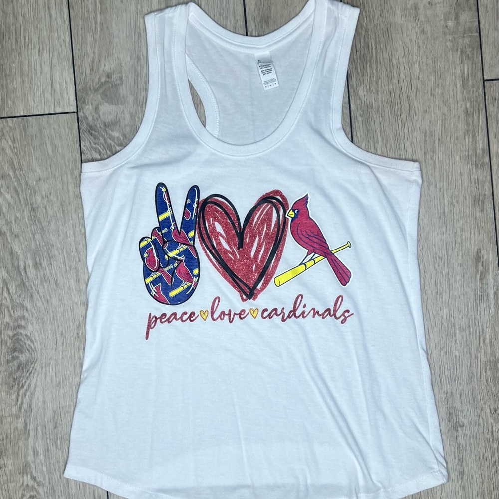 Size medium, white tank- Peace, love and Cardinals!